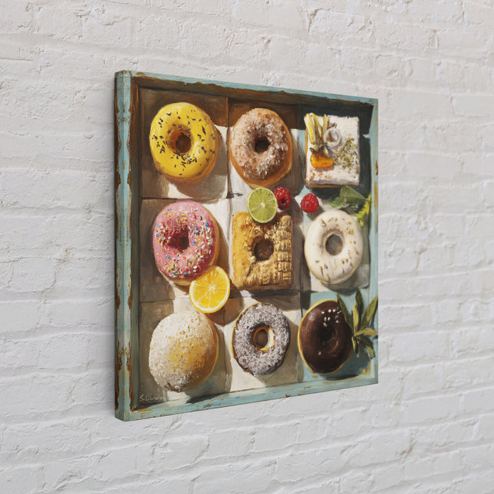 Whimsical Donut Assortment Canvas Print, Bakery Art, Print, Bakery Decor, Fine Art, Patisserie, Food Art, Kitchen Print, BAK-1x1-81