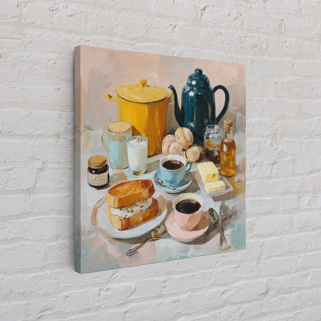 Painterly Eclair and Coffee Still Life Framed Canvas Print, Bakery Art, French Wall Art, Bakery Decor, Abstract Art, Patisserie, BAK-1x1-84