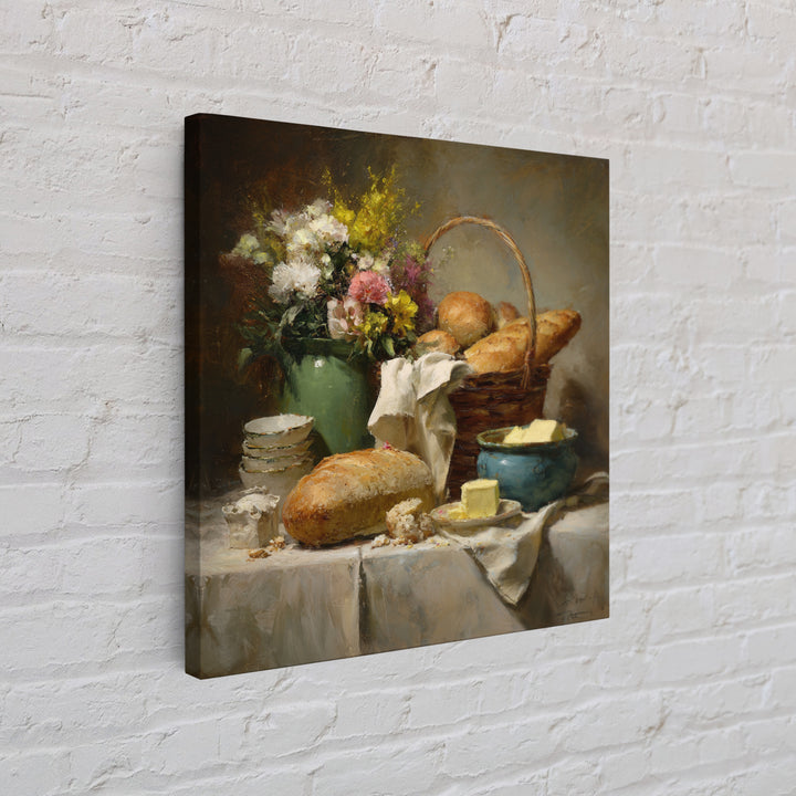 French Market Basket Filled Canvas Print, Bakery Art, Neutral Decor, Bakery Decor, Oil Painting, Patisserie, Home Decor, BAK-1x1-90