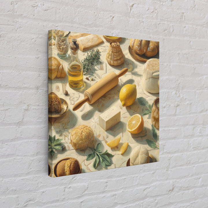 Patisserie Pattern of Rolling Pins and Pastries Framed Canvas Print, Bakery Art, Wall Art, Bakery Decor, Oil Painting, BAK-1x1-93