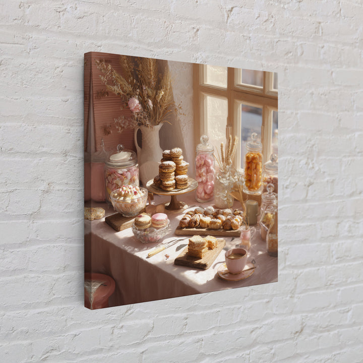 French Patisserie Window Display of Pastel Pastries Canvas Print, Bakery Art, Textured Painting, Bakery Decor, Patisserie, BAK-1x1-98
