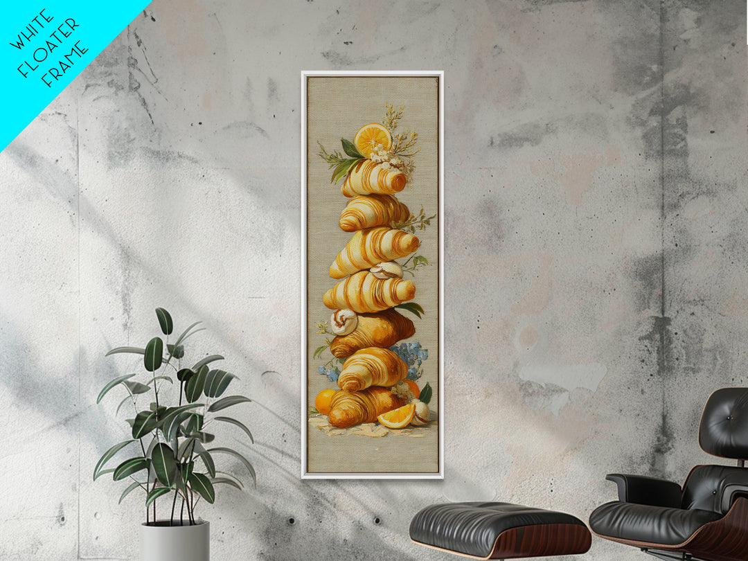 Buttery Croissants Stacked on Striped Linen Canvas Print, Bakery Art, Minimalist Decor, Bakery Decor, Fine Art, Patisserie, BAK-1x3-13