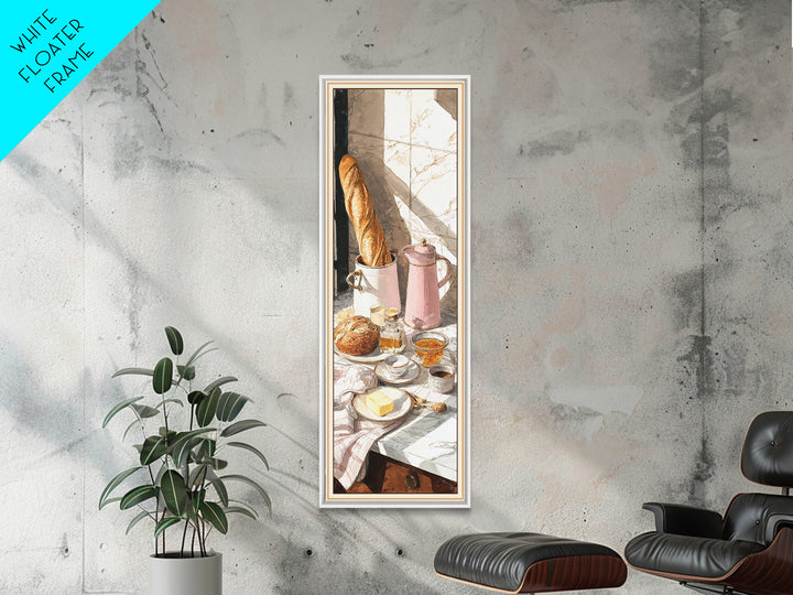 Baguette and Butter Still Life on Marble Framed Canvas Print, Bakery Art, Wall Decor, Bakery Decor, Fine Art, Patisserie, BAK-1x3-20