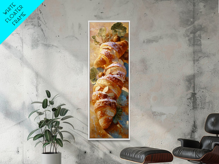 Almond Croissant Closeup Framed Canvas Print, Bakery Art, Printable Art, Bakery Decor, Watercolor Art, Patisserie, BAK-1x3-3
