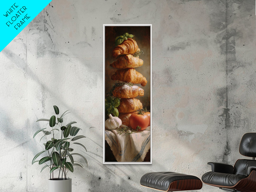 Buttery Croissants Stacked on Striped Linen Canvas Print, Bakery Art, Minimalist Decor, Bakery Decor, Fine Art, Patisserie, BAK-1x3-37