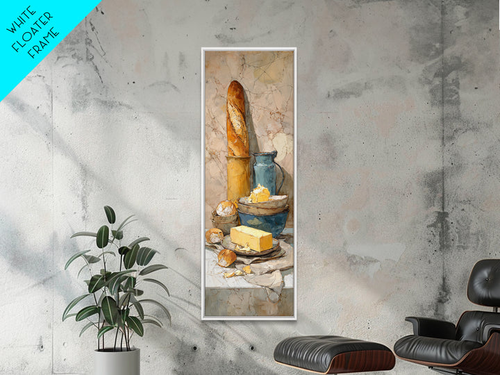 Baguette and Butter Still Life on Marble Canvas Print, Bakery Art, Digital Print, Bakery Decor, Fine Art, Patisserie, BAK-1x3-44