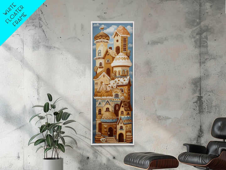 Gingerbread Houses in Charming Folk Art Style Framed Canvas Print, Bakery Art, Fine Art Print, Bakery Decor, Patisserie, BAK-1x3-50