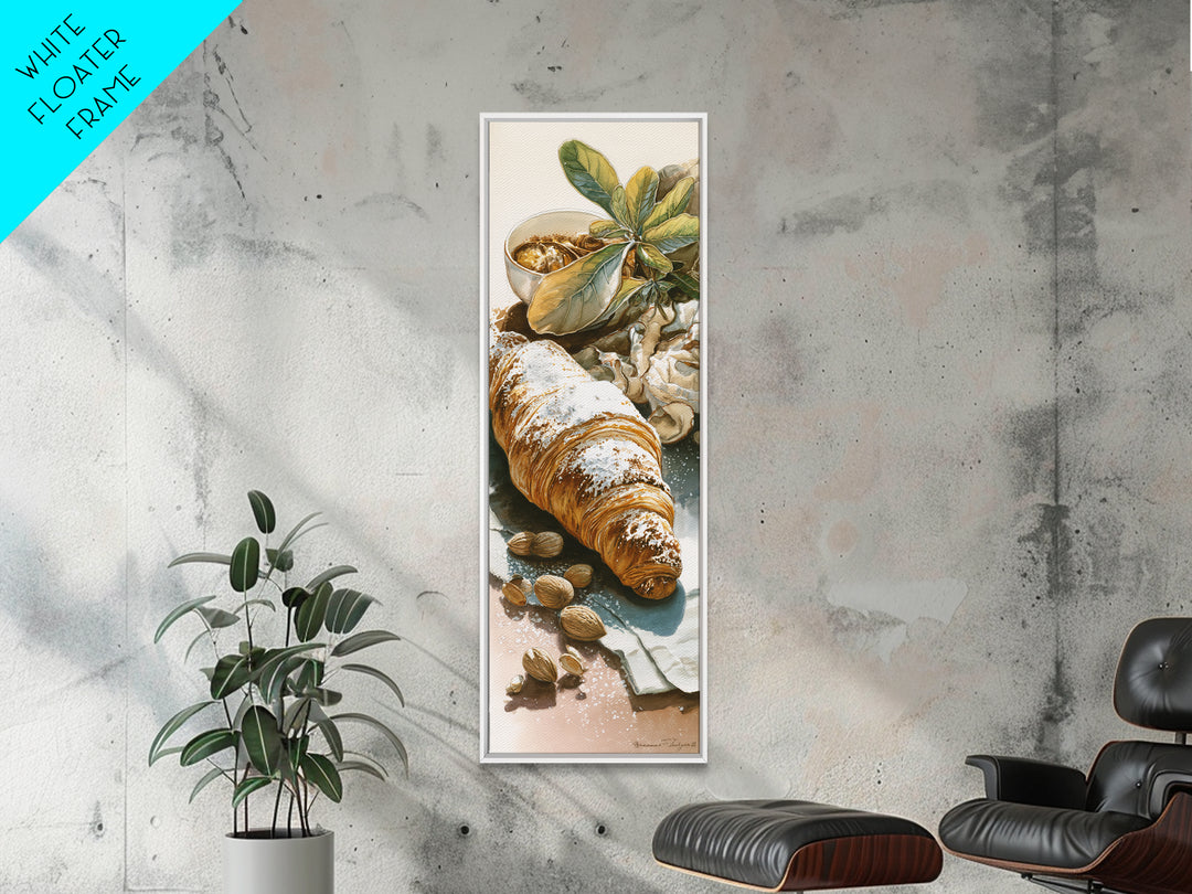 Almond Croissant Closeup Canvas Print, Bakery Art, French Wall Art, Bakery Decor, Abstract Art, Patisserie, Room Decor, BAK-1x3-51