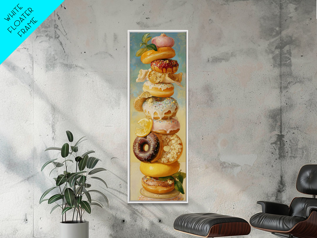 Whimsical Donut Assortment Framed Canvas Print, Bakery Art, Wall Art, Bakery Decor, Oil Painting, Patisserie, BAK-1x3-69