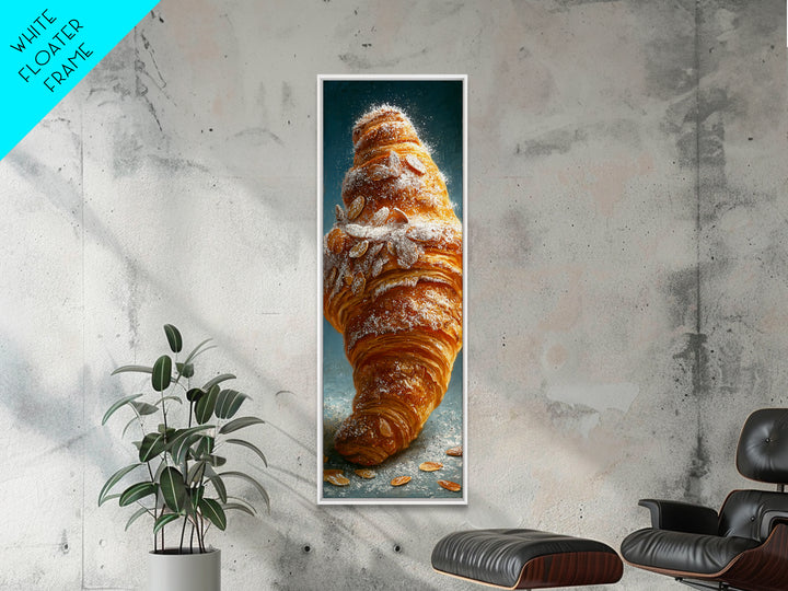 Almond Croissant Closeup Framed Canvas Print, Bakery Art, Neutral Decor, Bakery Decor, Fine Art, Patisserie, Home Decor, BAK-1x3-75