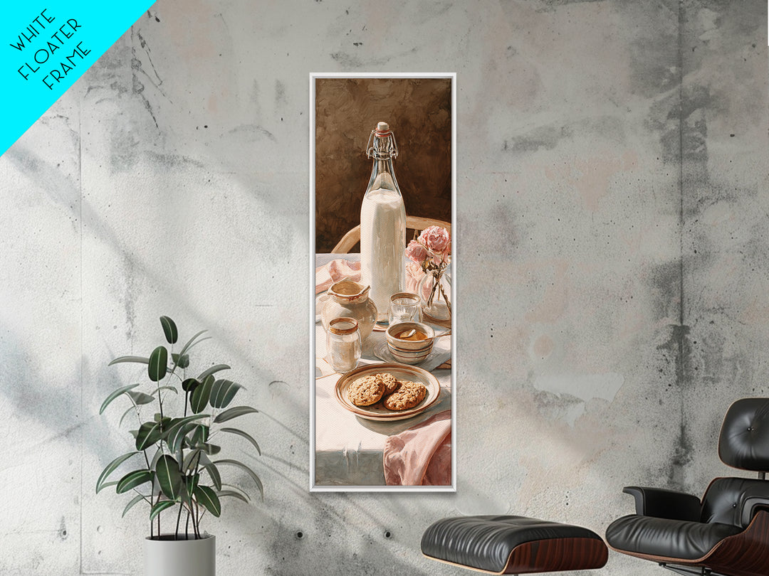 Milk Bottle and Cookies Nostalgic Still Life Canvas Print, Bakery Art, Boho Decor, Bakery Decor, Oil Painting, Patisserie, BAK-1x3-82