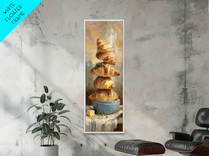 Buttery Croissants Stacked on Striped Linen Canvas Print, Bakery Art, Kitchen Art, Bakery Decor, Abstract Art, Patisserie, BAK-1x3-85