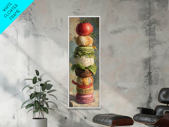 Single Perfect Macaron Tower Framed Canvas Print, Bakery Art, Statement Artwork, Bakery Decor, Fine Art, Patisserie, Art Print, BAK-1x3-87