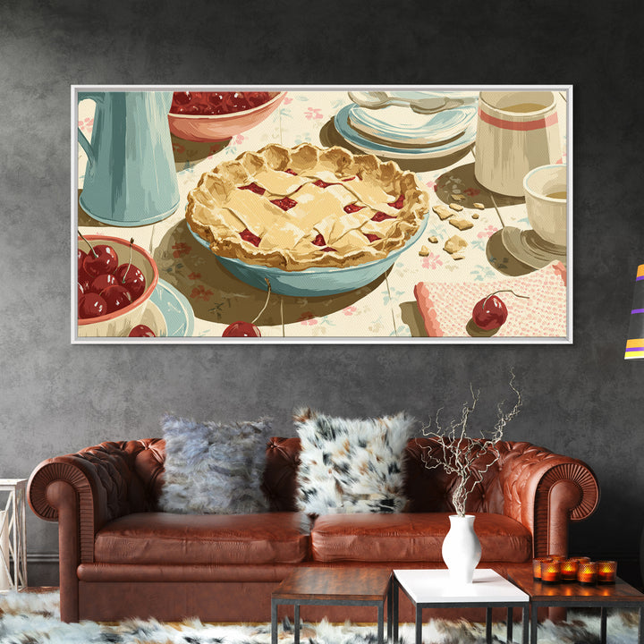 Retro Diner Pie Illustration Framed Canvas Print, Bakery Art, Room Decor, Bakery Decor, Fine Art, Patisserie, Digital Print, BAK-2x1-12