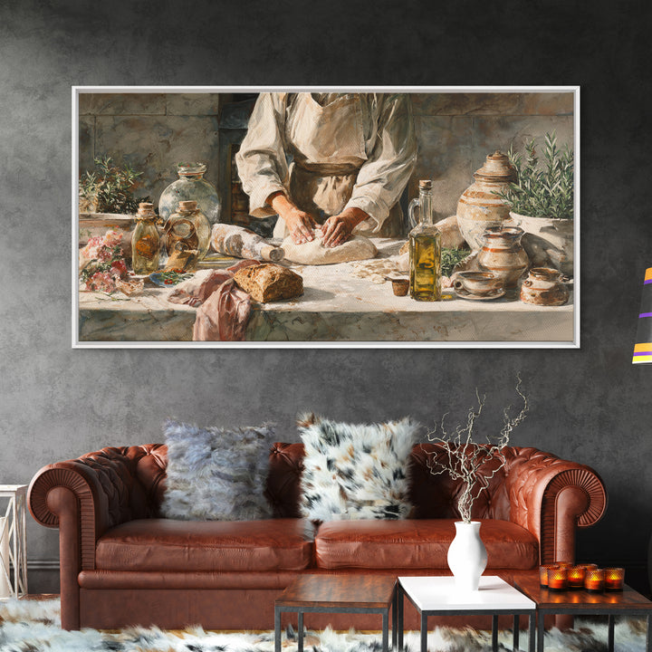 Baker Hands Shaping Dough Framed Canvas Print, Bakery Art, Printable Wall Art, Bakery Decor, Patisserie, Coffee Wall Art, BAK-2x1-13