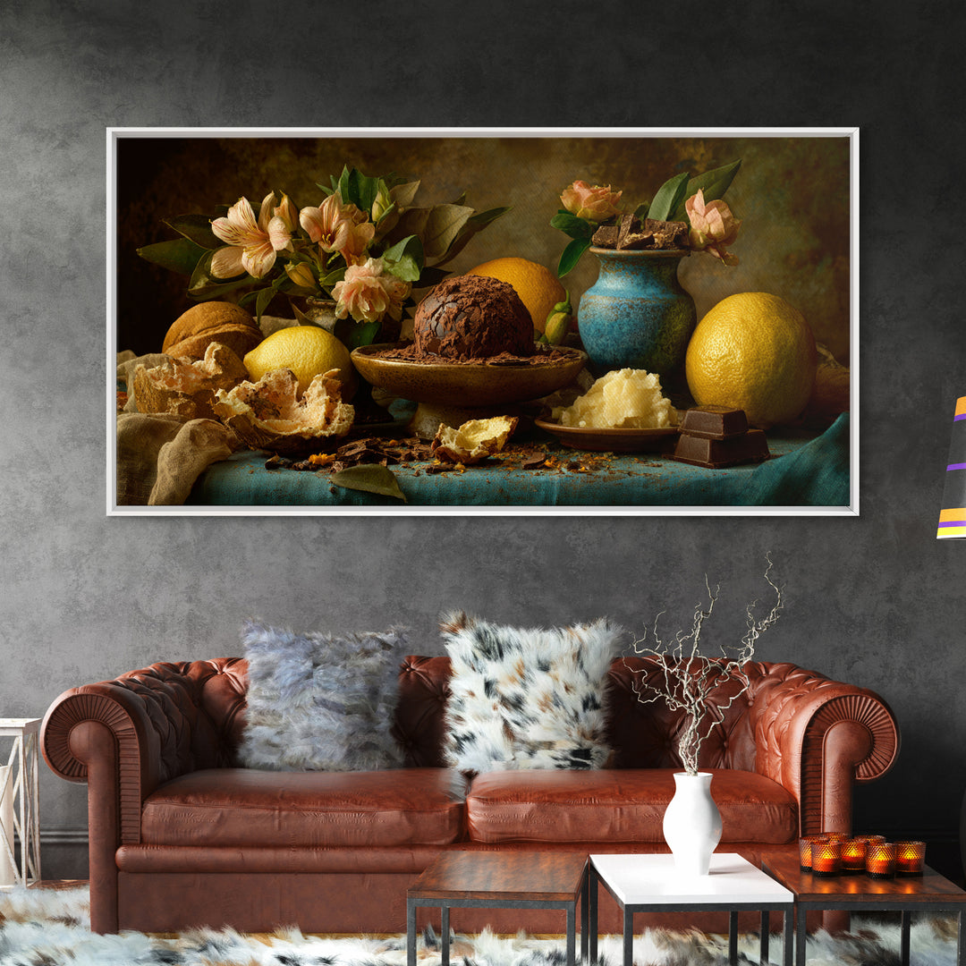 Chocolate Truffle Still Life Framed Canvas Print, Bakery Art, Bakery Decor, Watercolor Art, Patisserie, Kitchen Prints, BAK-2x1-15