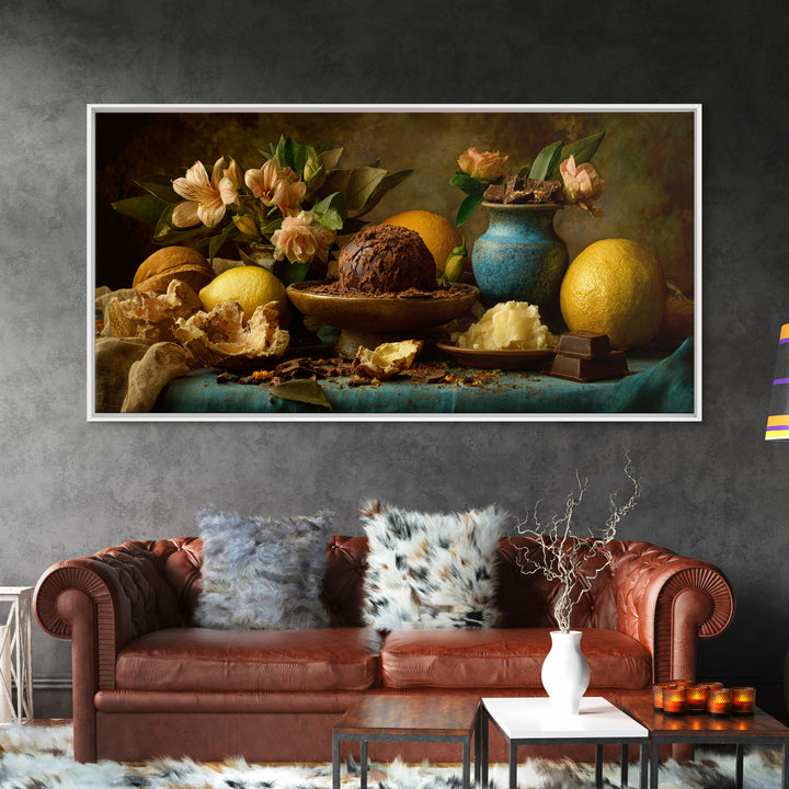 Chocolate Truffle Still Life Framed Canvas Print, Bakery Art, Bakery Decor, Watercolor Art, Patisserie, Kitchen Prints, BAK-2x1-15