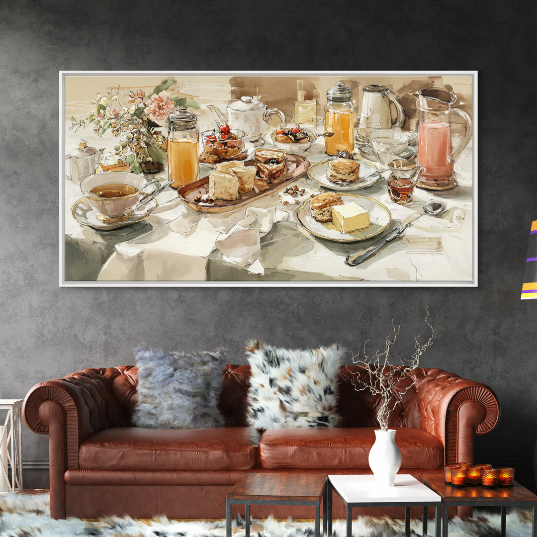 Tea and Scone Arrangement Framed Canvas Print, Bakery Art, Fine Art Print, Bakery Decor, Fine Art, Patisserie, BAK-2x1-16