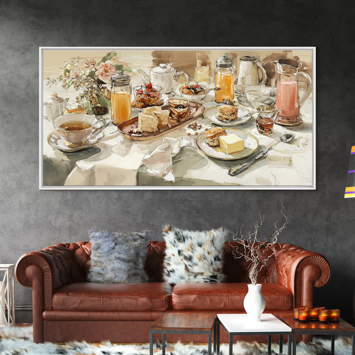Tea and Scone Arrangement Framed Canvas Print, Bakery Art, Fine Art Print, Bakery Decor, Fine Art, Patisserie, BAK-2x1-16