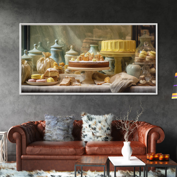 French Patisserie Window Display of Pastel Pastries Canvas Print, Bakery Art, Textured Painting, Bakery Decor, Patisserie, BAK-2x1-22