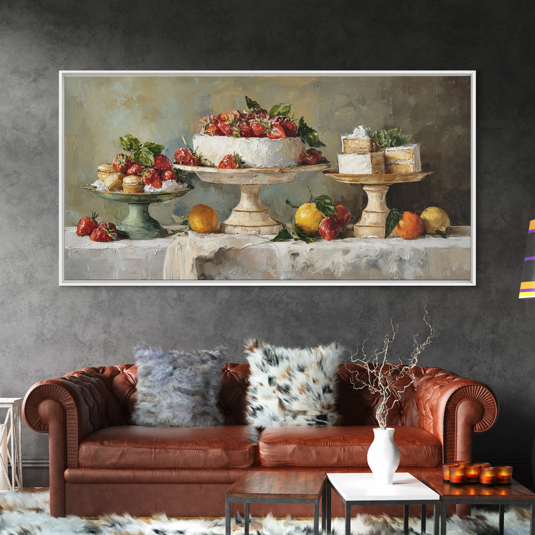 Pastel Cake Stand Framed Canvas Print, Bakery Art, Art Print, Bakery Decor, Patisserie, Kitchen Print, Coffee Wall Art, BAK-2x1-33