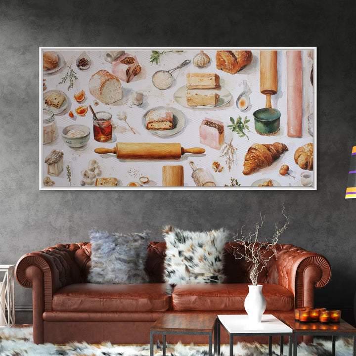 Patisserie Pattern of Rolling Pins and Pastries Canvas Print, Bakery Art, Kitchen Decor, Bakery Decor, Fine Art, Patisserie, BAK-2x1-41