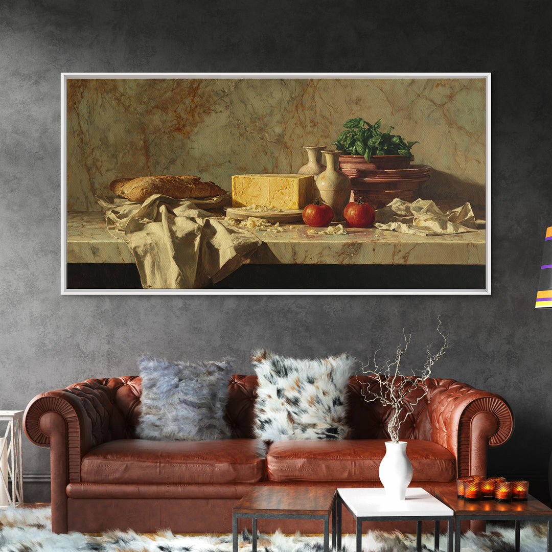Baguette and Butter Still Life on Marble Canvas Print, Bakery Art, Printable Wall Art, Bakery Decor, Fine Art, Patisserie, BAK-2x1-52