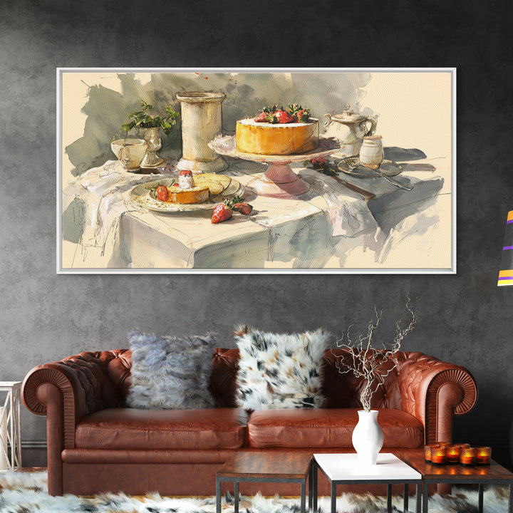 Pastel Cake Stand Canvas Print, Bakery Art, Kitchen Art, Bakery Decor, Patisserie, Neutral Wall Art, Aesthetic Wall Art, BAK-2x1-57