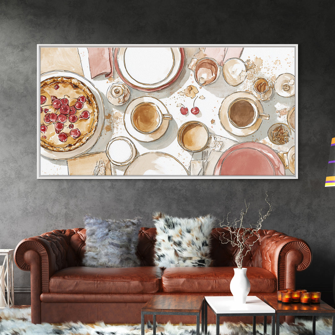 Retro Diner Pie Illustration Framed Canvas Print, Bakery Art, Kitchen Wall Art, Bakery Decor, Oil Painting, Patisserie, BAK-2x1-60