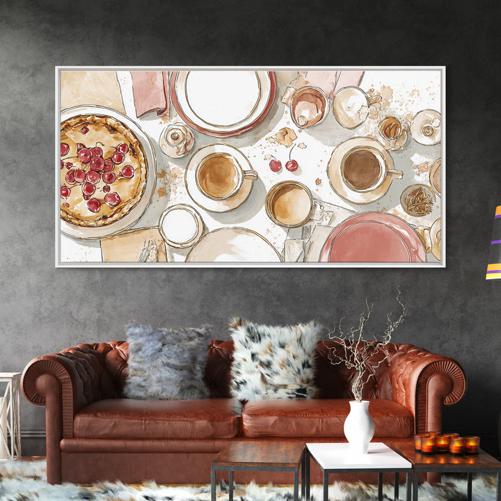 Retro Diner Pie Illustration Framed Canvas Print, Bakery Art, Kitchen Wall Art, Bakery Decor, Oil Painting, Patisserie, BAK-2x1-60