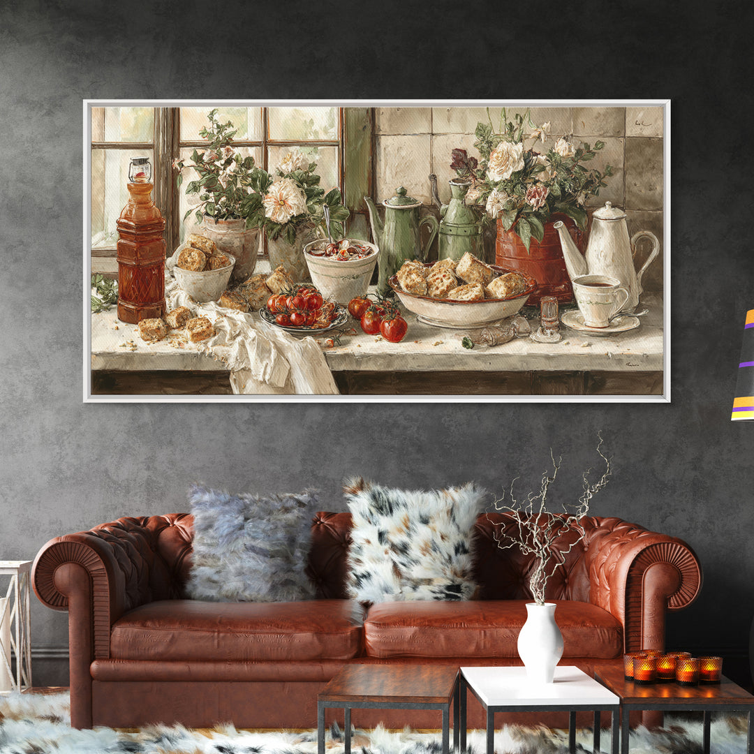Tea and Scone Arrangement Canvas Print, Bakery Art, Digital Print, Bakery Decor, Fine Art, Patisserie, Kitchen Art Print, BAK-2x1-64