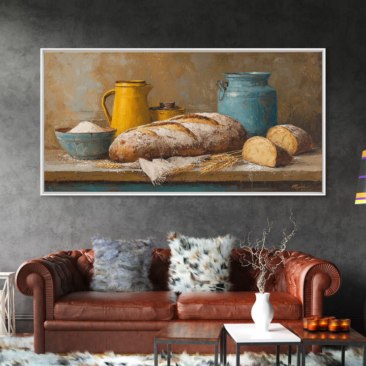 Rustic Loaf of Bread Framed Canvas Print, Bakery Art, Kitchen Art, Bakery Decor, Fine Art, Patisserie, Neutral Wall Art, BAK-2x1-72