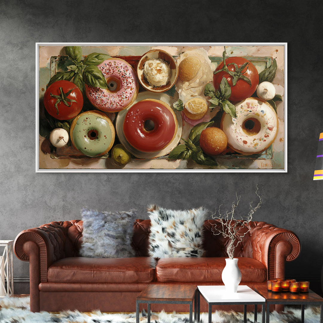 Whimsical Donut Assortment Canvas Print, Bakery Art, Kitchen Prints, Bakery Decor, Oil Painting, Patisserie, Fine Art, BAK-2x1-77