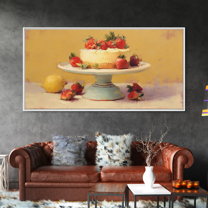 Pastel Cake Stand Framed Canvas Print, Bakery Art, Food Art, Bakery Decor, Watercolor Art, Patisserie, Kids Art, BAK-2x1-81