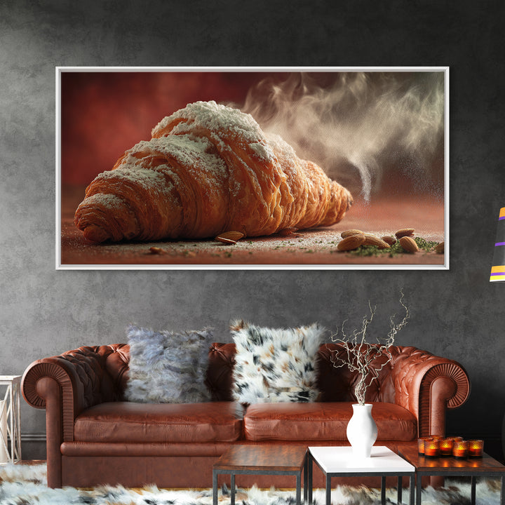 Almond Croissant Closeup Framed Canvas Print, Bakery Art, Print, Bakery Decor, Fine Art, Patisserie, Food Art, Kitchen Print, BAK-2x1-83