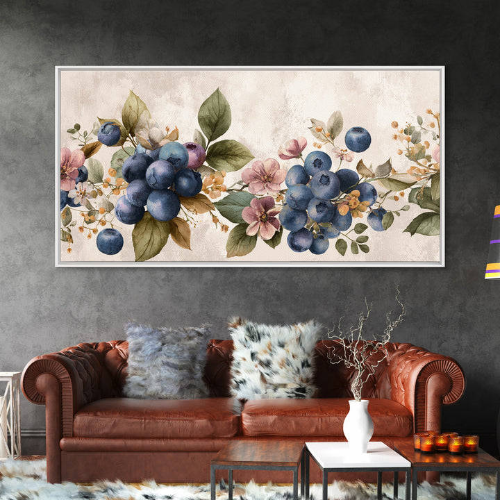Blueberry Galette with Rustic Farmhouse Texture Framed Canvas Print, Bakery Art, Watercolor Painting, Bakery Decor, Patisserie, BAK-2x1-91