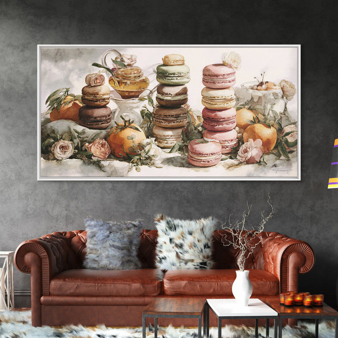 Single Perfect Macaron Tower Framed Canvas Print, Bakery Art, Neutral Decor, Bakery Decor, Fine Art, Patisserie, Home Decor, BAK-2x1-95