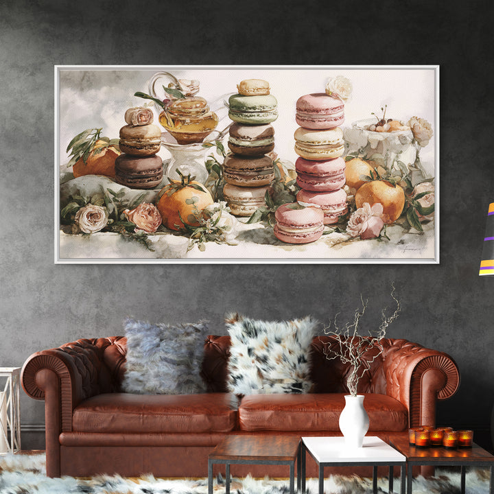 Single Perfect Macaron Tower Framed Canvas Print, Bakery Art, Neutral Decor, Bakery Decor, Fine Art, Patisserie, Home Decor, BAK-2x1-95