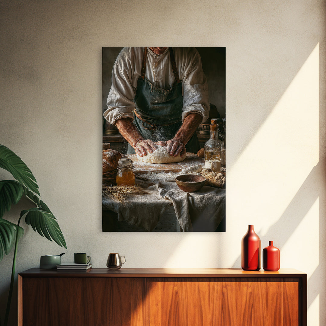 Baker Hands Shaping Dough Framed Canvas Print, Bakery Art, Digital Print, Bakery Decor, Fine Art, Patisserie, Kitchen Art Print, BAK-2x3-1