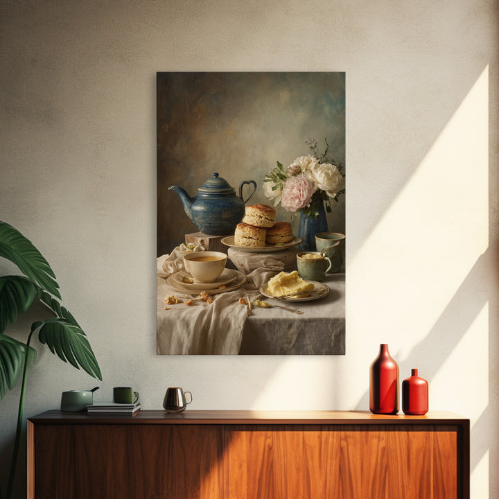 Tea and Scone Arrangement Framed Canvas Print, Bakery Art, Printable Wall Art, Bakery Decor, Patisserie, Coffee Wall Art, BAK-2x3-100