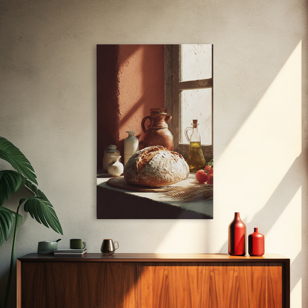 Rustic Loaf of Bread Framed Canvas Print, Bakery Art, Kitchen Wall Art, Bakery Decor, Oil Painting, Patisserie, BAK-2x3-12