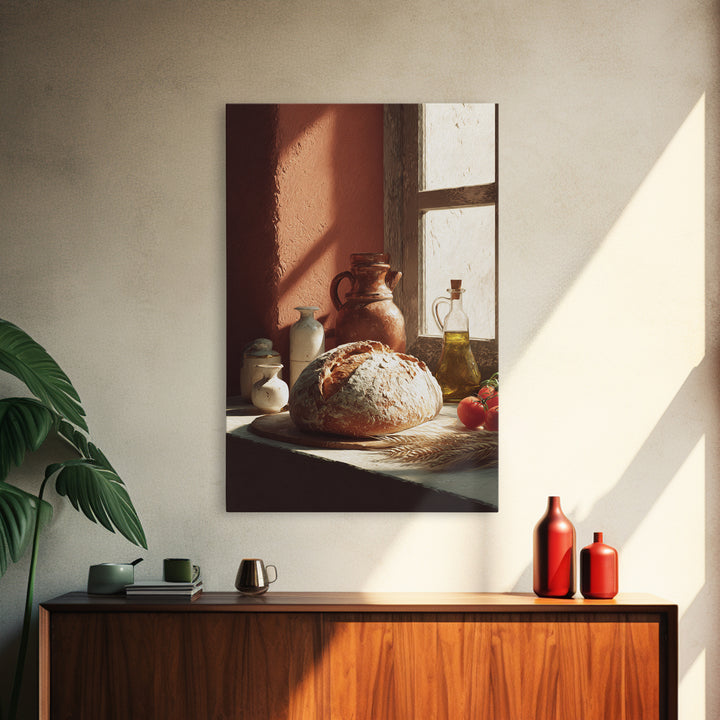 Rustic Loaf of Bread Framed Canvas Print, Bakery Art, Kitchen Wall Art, Bakery Decor, Oil Painting, Patisserie, BAK-2x3-12