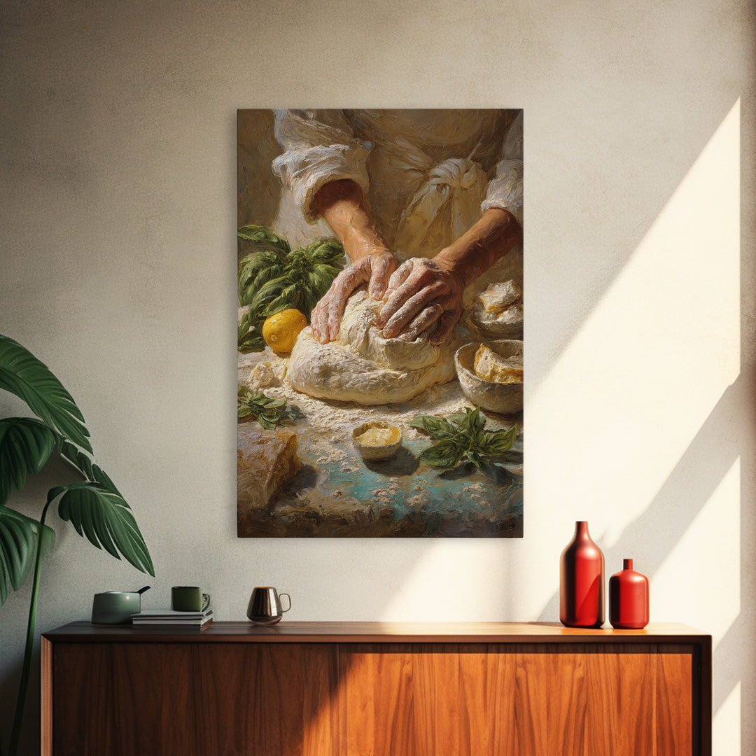 Baker Hands Shaping Dough Framed Canvas Print, Bakery Art, Digital Print, Bakery Decor, Fine Art, Patisserie, Kitchen Art Print, BAK-2x3-25