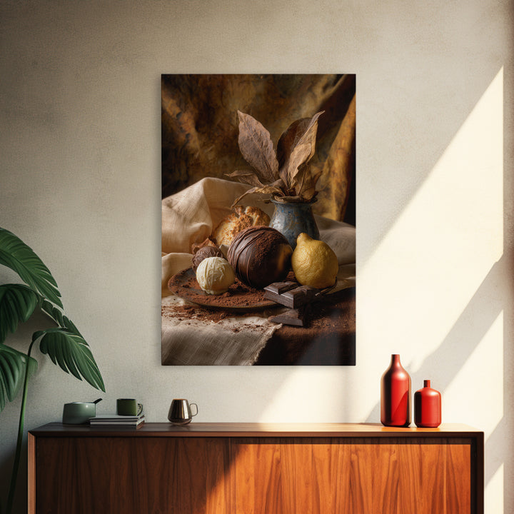 Chocolate Truffle Still Life Framed Canvas Print, Bakery Art, Room Decor, Bakery Decor, Fine Art, Patisserie, Digital Print, BAK-2x3-3
