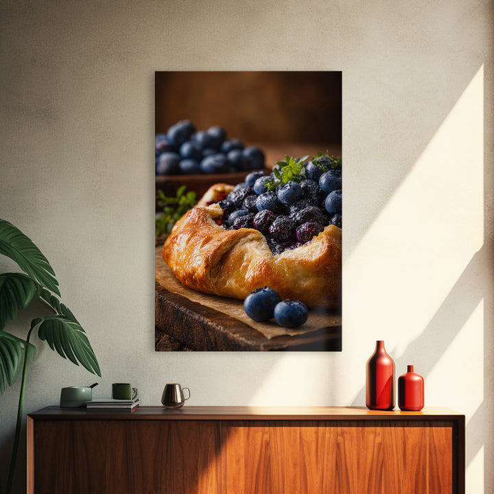 Blueberry Galette with Rustic Farmhouse Texture Canvas Print, Bakery Art, Wall Decor, Bakery Decor, Fine Art, Patisserie, BAK-2x3-31