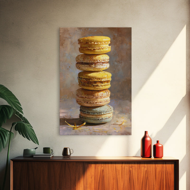 Single Perfect Macaron Tower Canvas Print, Bakery Art, Printable Art, Bakery Decor, Watercolor Art, Patisserie, BAK-2x3-35