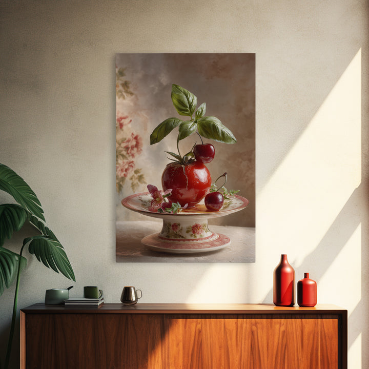 Cherry Tart Still Life Framed Canvas Print, Bakery Art, Watercolor Painting, Bakery Decor, Patisserie, Aesthetic Wall Art, BAK-2x3-37