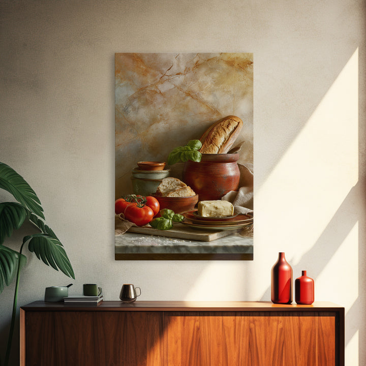 Baguette and Butter Still Life on Marble Canvas Print, Bakery Art, Contemporary Art, Bakery Decor, Fine Art, Patisserie, BAK-2x3-40
