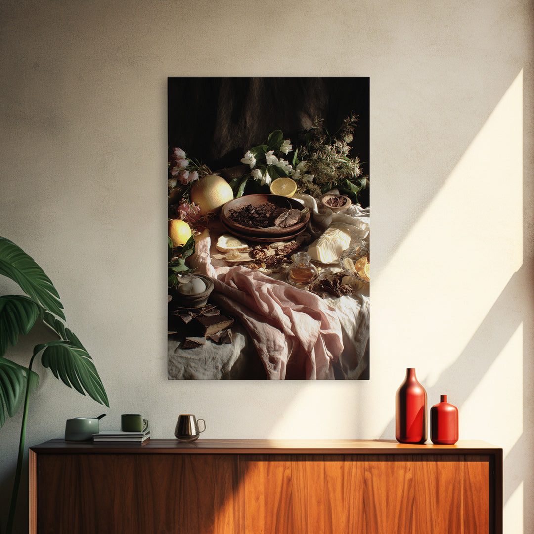Chocolate Truffle Still Life Framed Canvas Print, Bakery Art, Kitchen Wall Art, Bakery Decor, Oil Painting, Patisserie, BAK-2x3-51