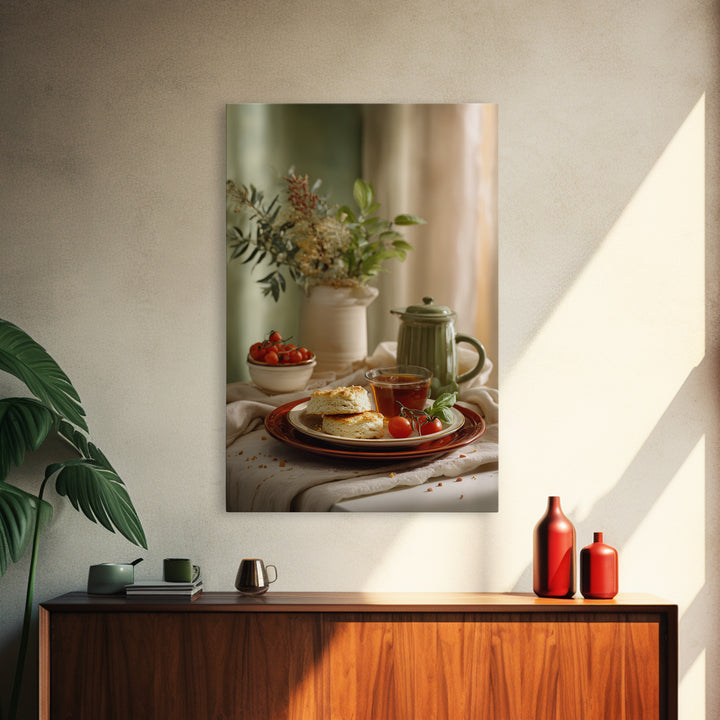 Tea and Scone Arrangement Framed Canvas Print, Bakery Art, Wall Decor, Bakery Decor, Fine Art, Patisserie, Kitchen Prints, BAK-2x3-52